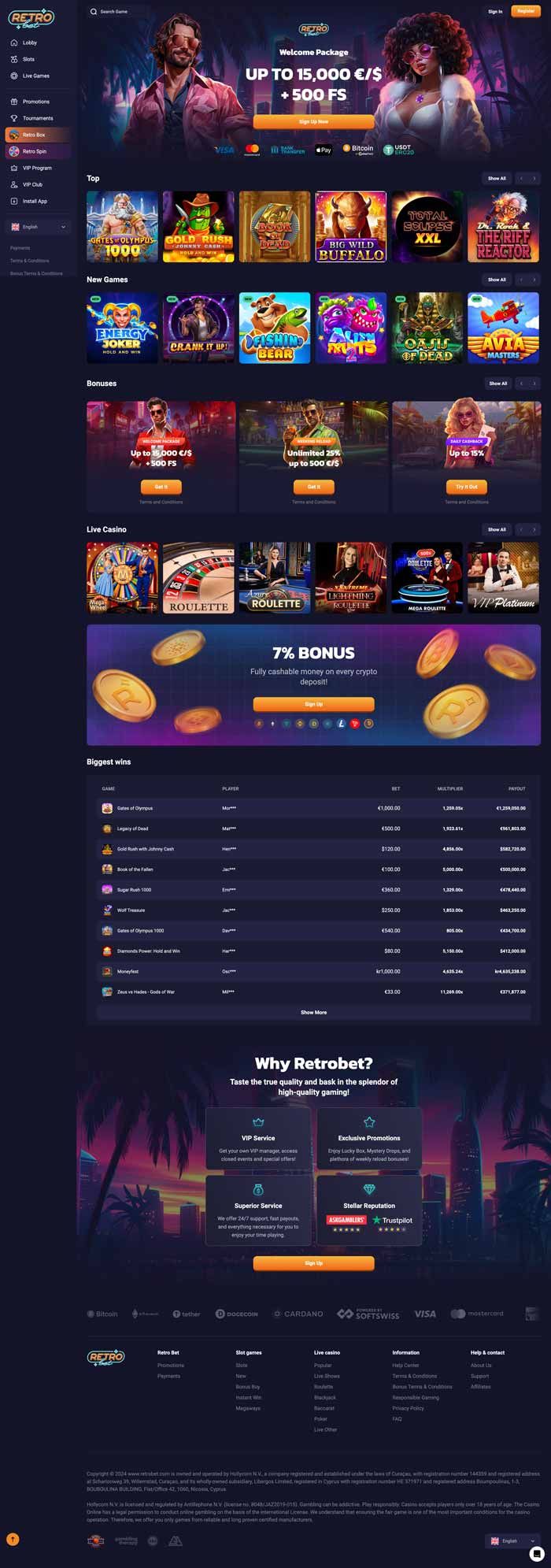 Retro Bet Casino Screenshot
