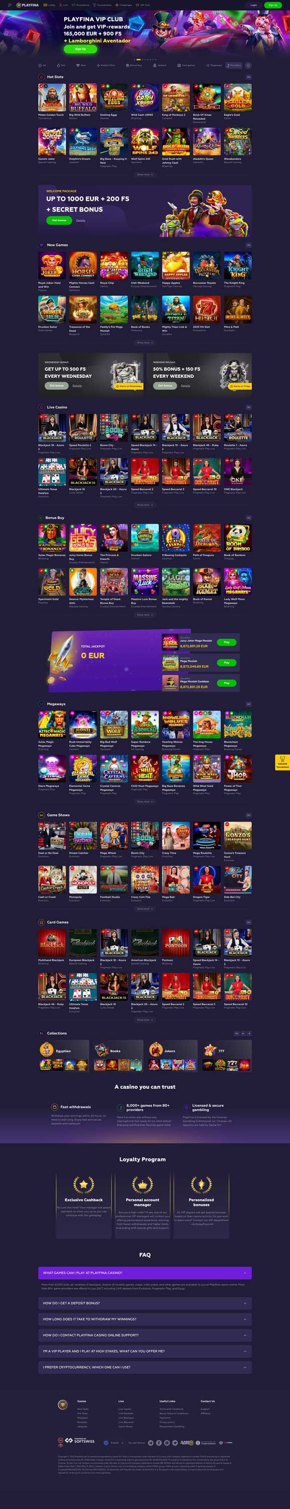Awarded Certified Playfina Casino Screenshot