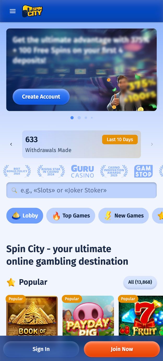 Spin City Casino Screenshot