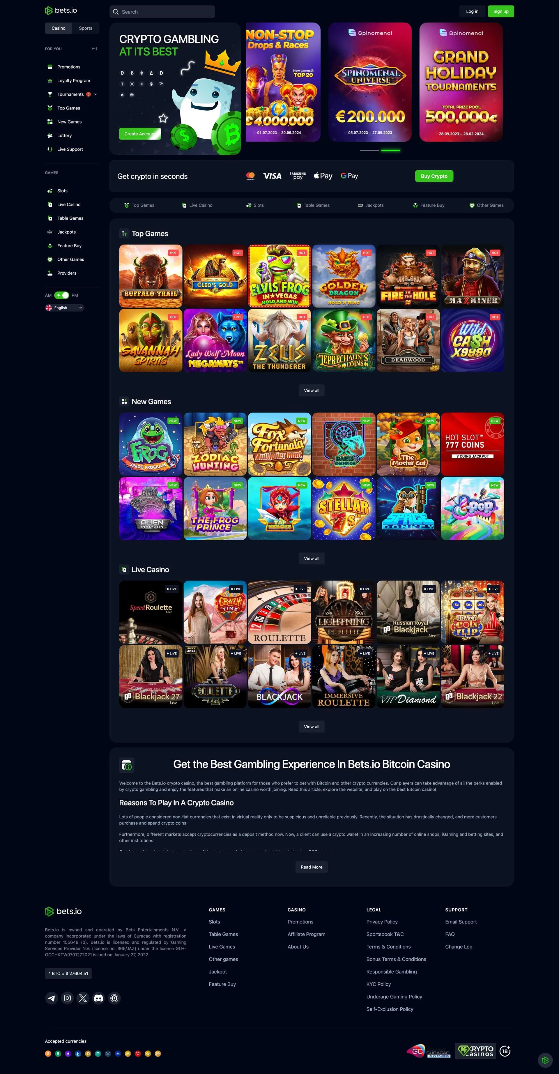 Captura de pantalla de Bets.io Casino