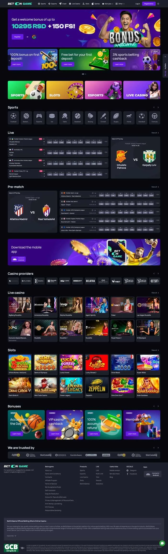 Captura de pantalla de BetOnGame Casino
