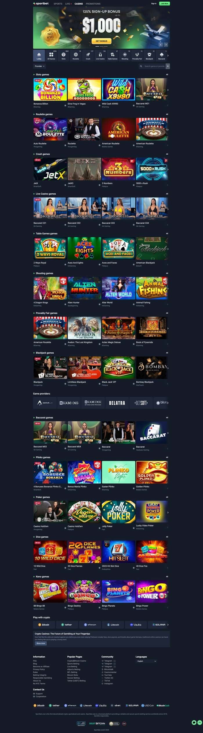 Captura de pantalla de Sportbet.One Casino