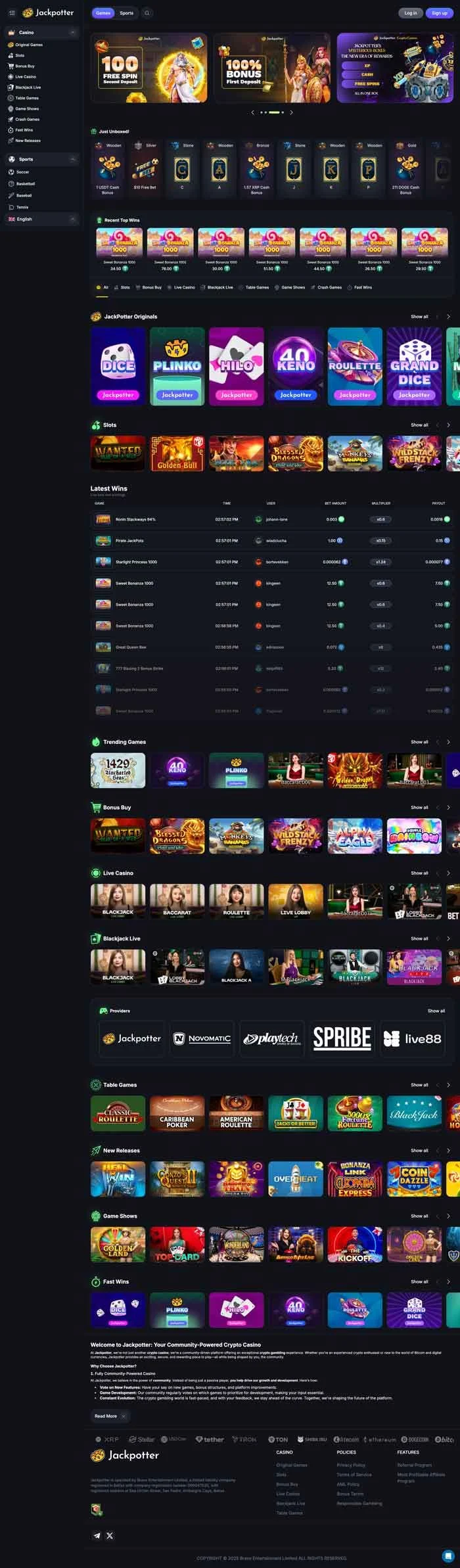 Captura de pantalla de Jackpotter Casino