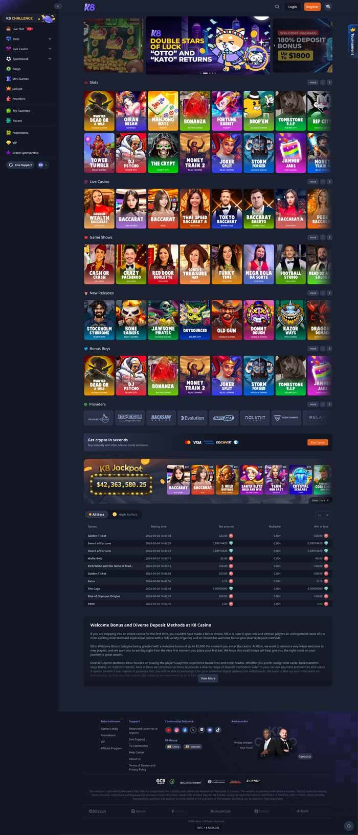 Captura de pantalla de K8.io Casino