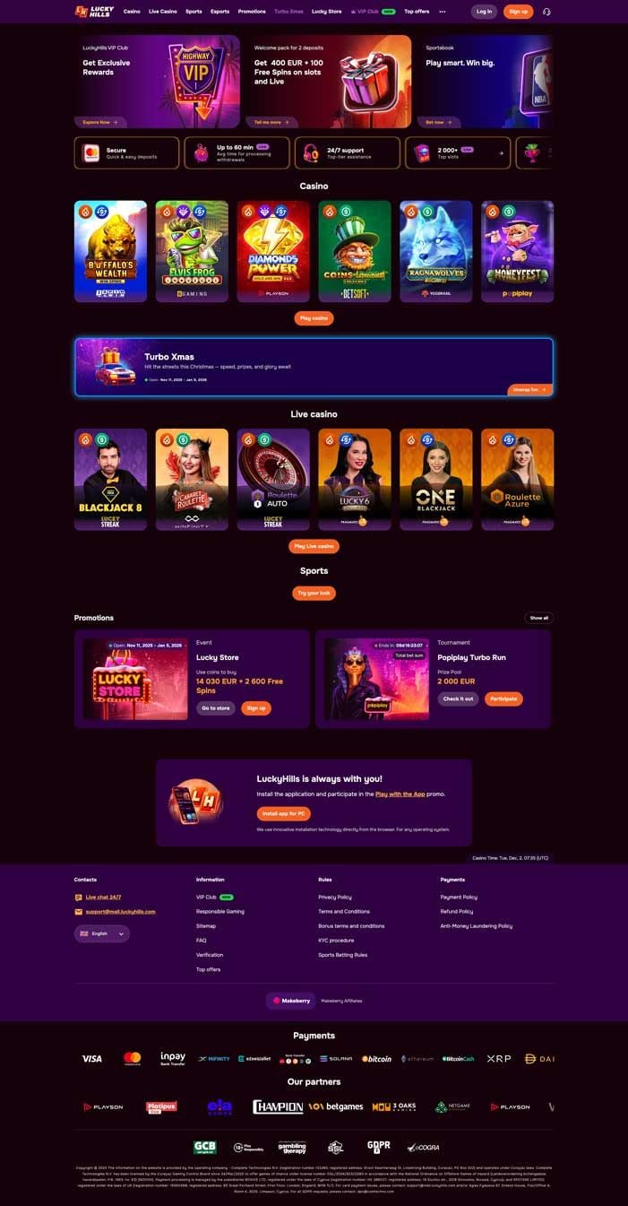 Captura de pantalla de LuckyHills Casino