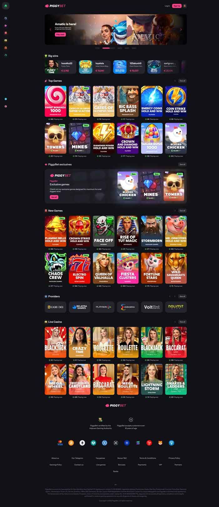 Captura de pantalla de PiggyBet Casino