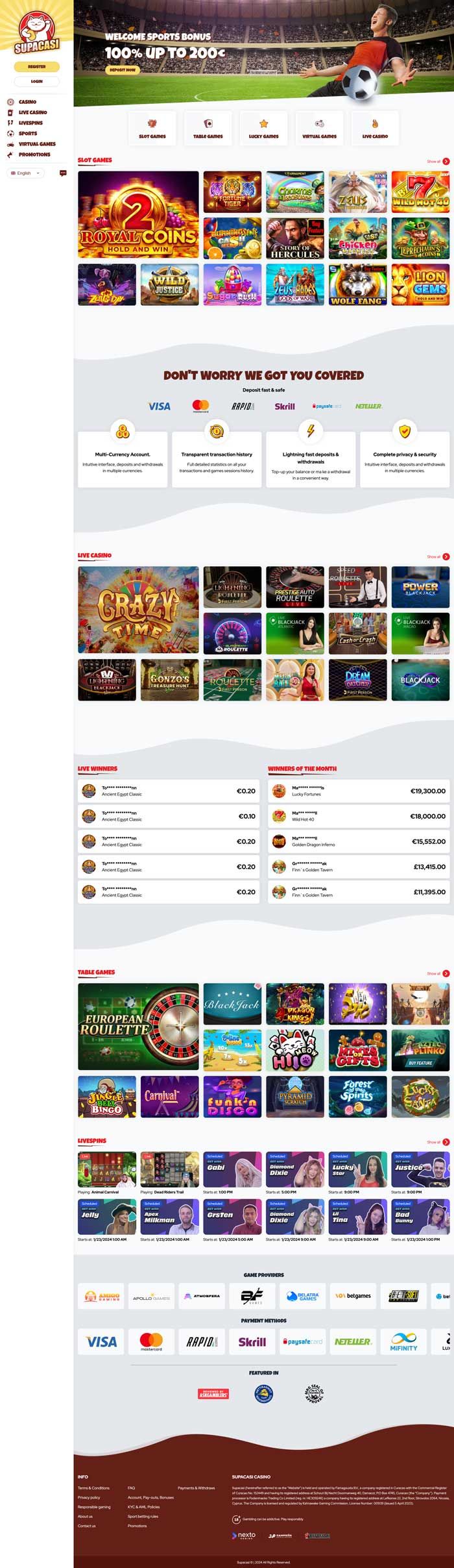 Captura de pantalla de Supacasi.io Casino