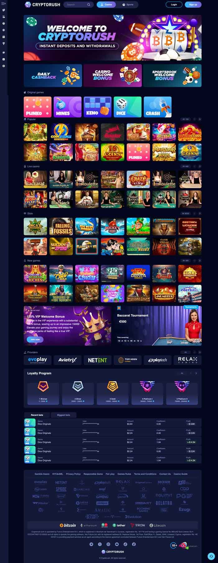 Captura de pantalla de Cryptorush Casino