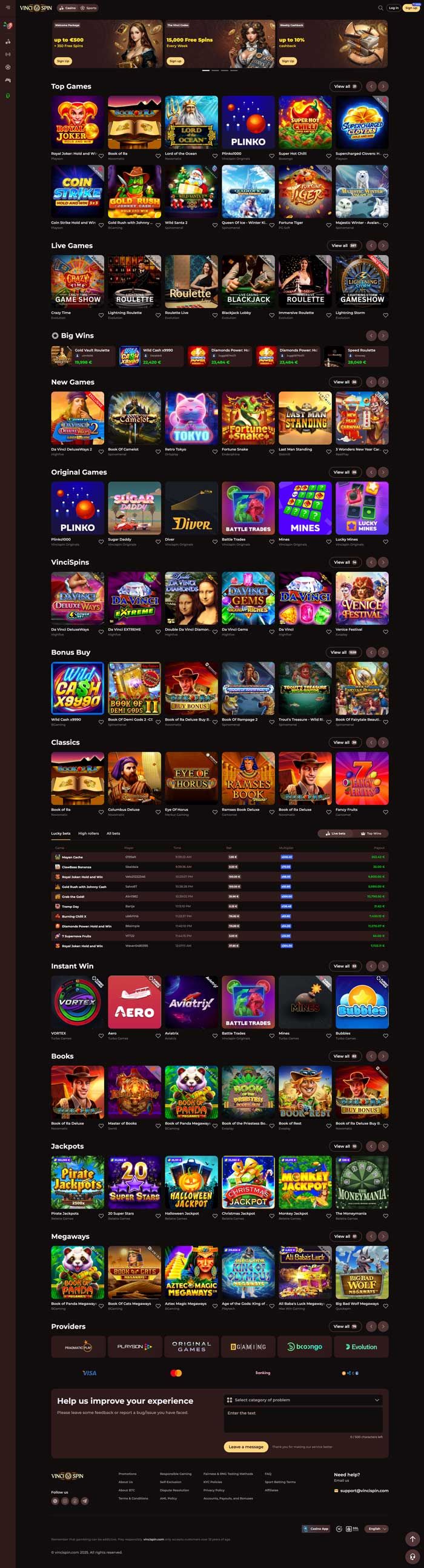 Captura de pantalla de Vincispin Casino