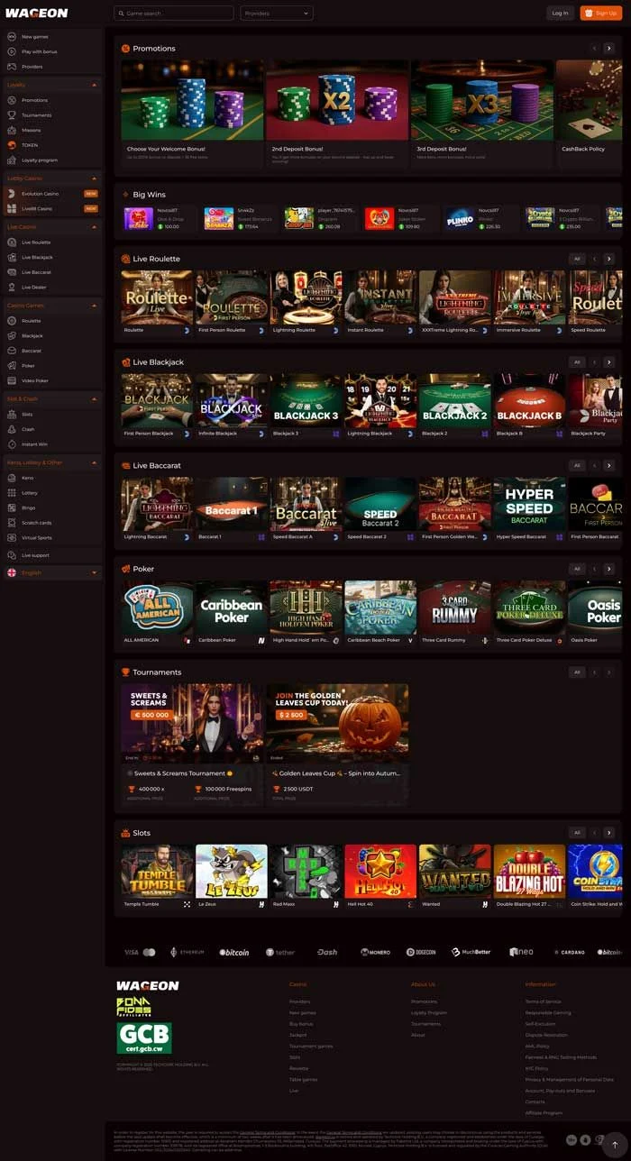 Zrzut ekranu Wageon Casino