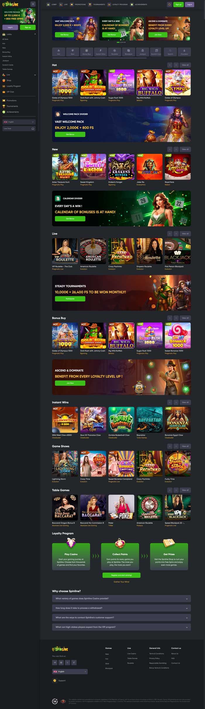 Zrzut ekranu Spinline Casino