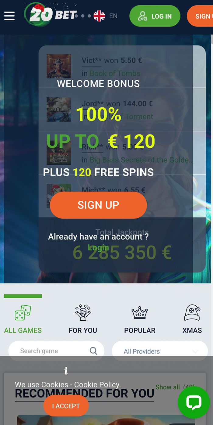 Zrzut ekranu Certified 20bet Casino
