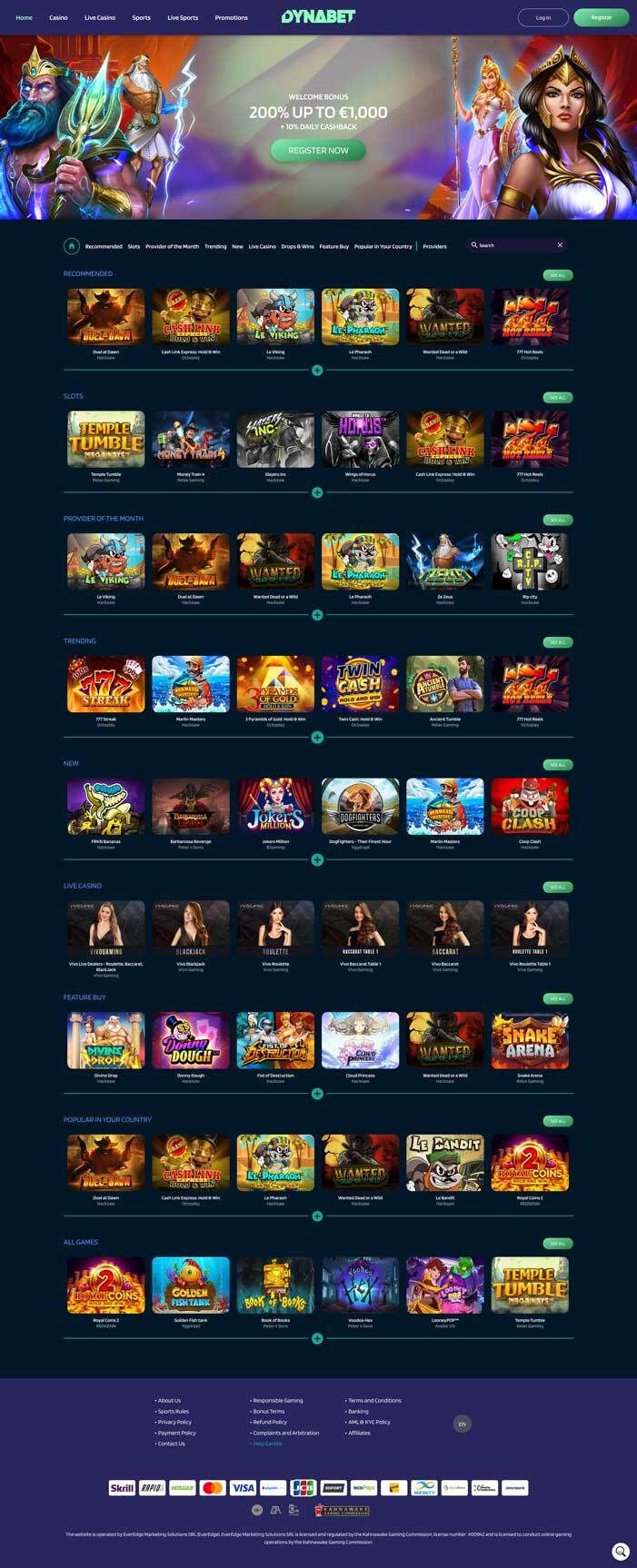 Zrzut ekranu Dynabet Casino