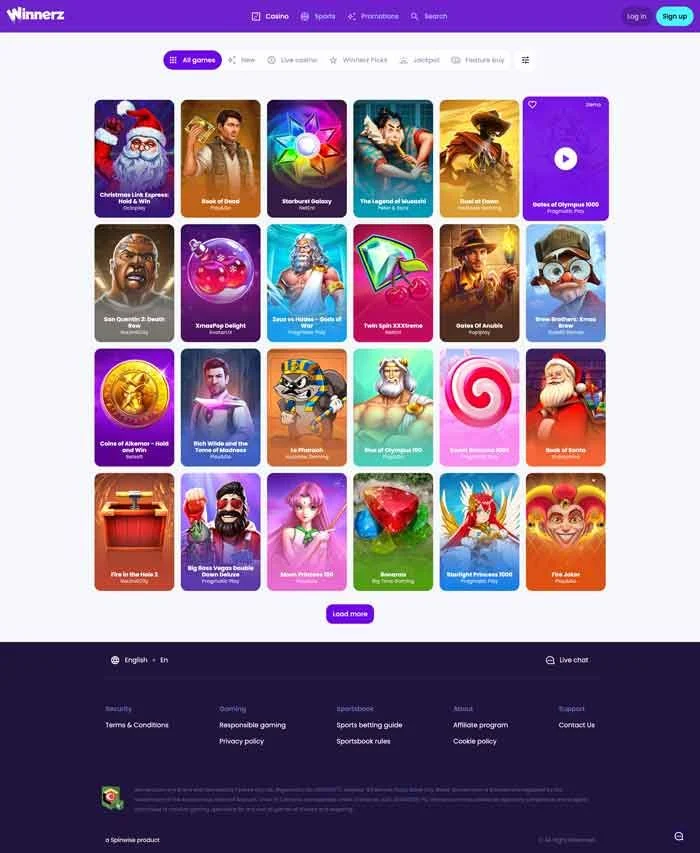 Zrzut ekranu Winnerz Casino